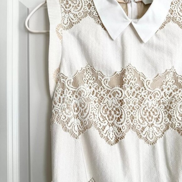 LOVER Chelsea Collar Cotton Blend Lace Sleeveless Mini Dress in Ivory Size 4 - Picture 3 of 7